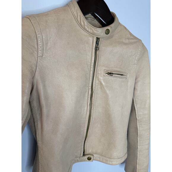 J. Crew Collection Y2K Leather Vintage Motto Zip Jacket Beige Women's 2 - Picture 12 of 13